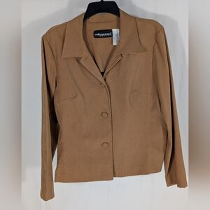 Sag Harbor Dress Petite Brown Women's Long Sleeve Blazer Faux Suede Size 12P
